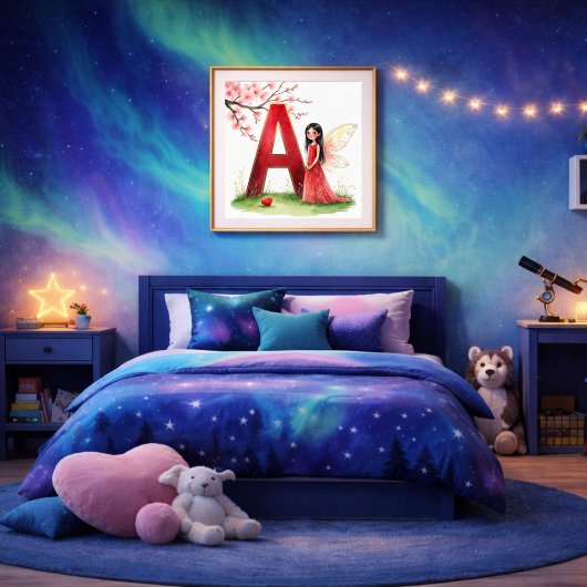 Letter A Fairy Nursery Poster - Cherry Blossoms