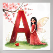 Letter A Fairy Nursery Poster - Cherry Blossoms (Voorkant)