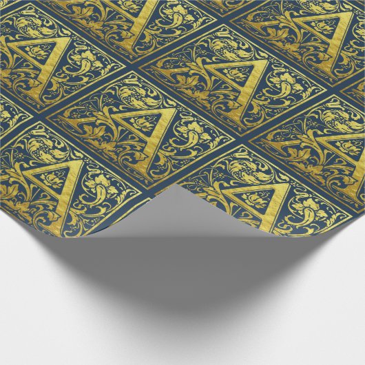 Letter A First Letter Faux Gold en Blue Cadeaupapier (Hoek)