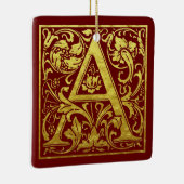 Letter A First Letter Faux Gold en Red Keramisch Ornament (Rechts)