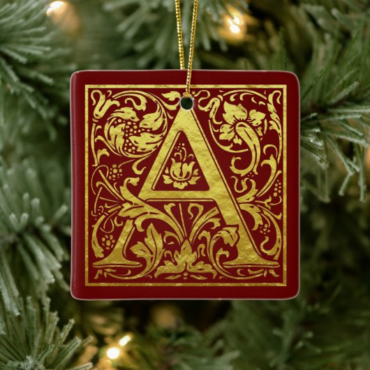 Letter A First Letter Faux Gold en Red Keramisch Ornament (Boom)