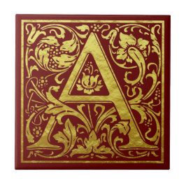 Letter A First Letter Faux Gold Red Tegeltje