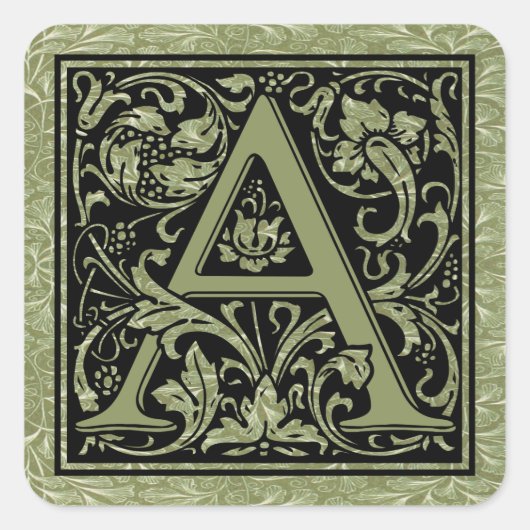 Letter A First Letter Monogram Vierkante Sticker (Voorkant)