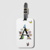 Letter A Floral Butterfly Monogram Initiaal Bagagelabel (Voorkant (verticaal))