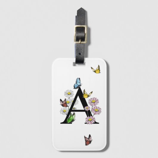 Letter A Floral Butterfly Monogram Initiaal Bagagelabel (Voorkant (verticaal))