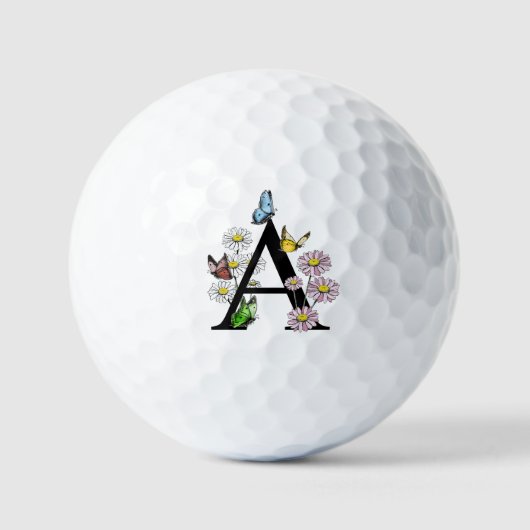Letter A Floral Butterfly Monogram Initiaal Golfballen (Voorkant)
