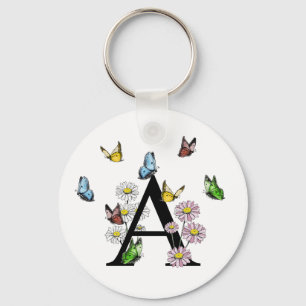 Letter A Floral Butterfly Monogram Initiaal Sleutelhanger