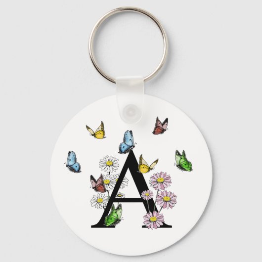 Letter A Floral Butterfly Monogram Initiaal Sleutelhanger (Voorkant)