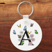 Letter A Floral Butterfly Monogram Initiaal Sleutelhanger (Achterkant)
