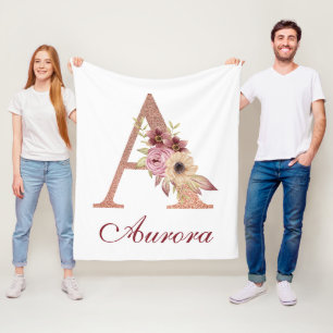Letter A Floral Roos Gold Monogram Kwekerij Fleece Deken