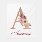 Letter A Floral Roos Gold Monogram Kwekerij Fleece Deken (Voorkant)