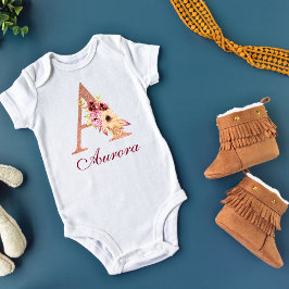 Letter A Florale Roze Gouden Monogram Romper