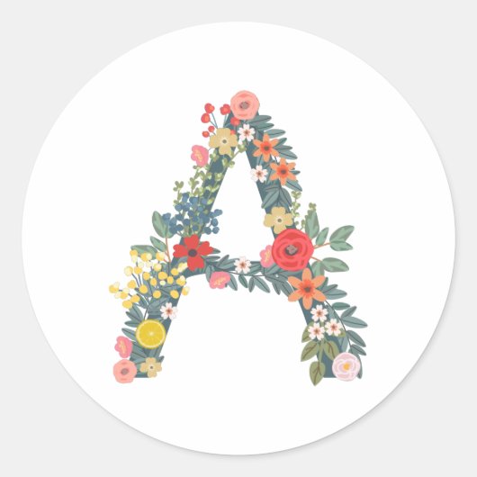 Letter A florale tuin gepersonaliseerd Ronde Sticker (Voorkant)