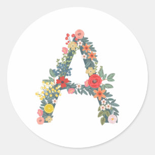 Letter A florale tuin gepersonaliseerd Ronde Sticker