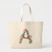Letter A florale tuinmonogram Grote Tote Bag (Voorkant)