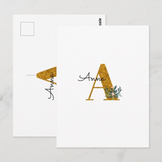 Letter A Golden monogram Briefkaart (Voorkant / Achterkant)