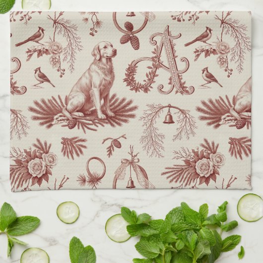 Letter A Golden Retriever Kitchen Holiday Towel Theedoek (Gevouwen)