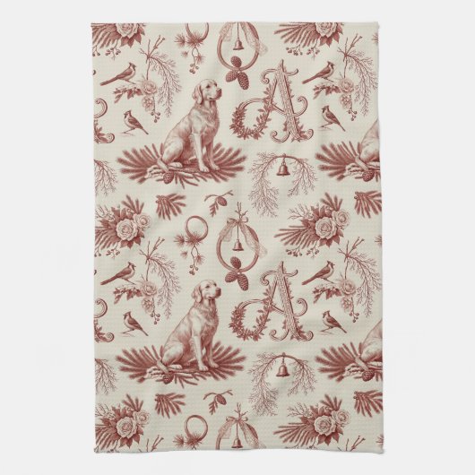 Letter A Golden Retriever Kitchen Holiday Towel Theedoek (Verticaal)