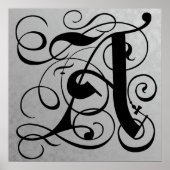 Letter A, Gothic Monogram Black Poster (Voorkant)