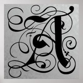 Letter A, Gothic Monogram Black Poster