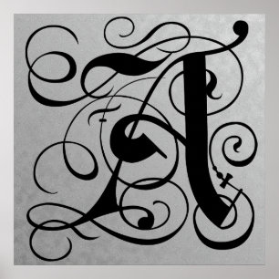 Letter A, Gothic Monogram Black Poster