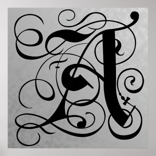 Letter A, Gothic Monogram Black Poster (Voorkant)