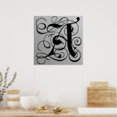 Letter A, Gothic Monogram Black Poster (Keuken)