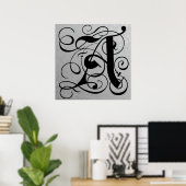Letter A, Gothic Monogram Black Poster (Thuiskantoor)