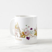 Letter A - Gouden bloem naam zus collega vriend Koffiemok (Voorkant links)