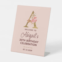 Letter A Gouden Monogram Blush Roze Rozen Bord