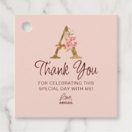 Letter A Gouden Monogram Roze Rozen Bedankjes Labels