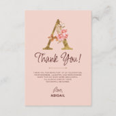 Letter A Gouden Monogram Roze Rozen Bedankkaart (Voorkant)