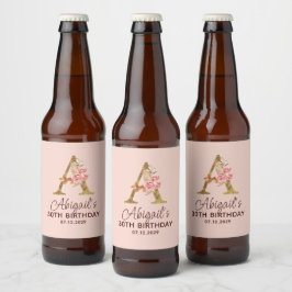Letter A Gouden Monogram Roze Rozen Bier Etiket