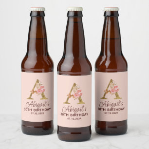 Letter A Gouden Monogram Roze Rozen Bier Etiket