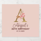 Letter A Gouden Monogram Roze Rozen Bier Etiket (Enkel label)