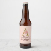 Letter A Gouden Monogram Roze Rozen Bier Etiket (Voorkant)