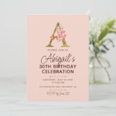 Letter A Gouden Monogram Roze Rozen Kaart (Staand voorkant)