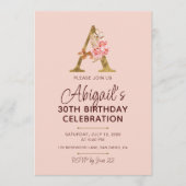 Letter A Gouden Monogram Roze Rozen Kaart (Voorkant)
