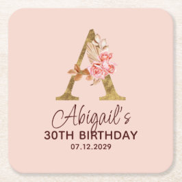 Letter A Gouden Monogram Roze Rozen Kartonnen Onderzetters