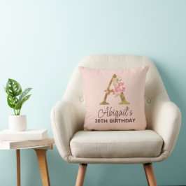 Letter A Gouden Monogram Roze Rozen Kussen