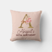 Letter A Gouden Monogram Roze Rozen Kussen (Voorkant)