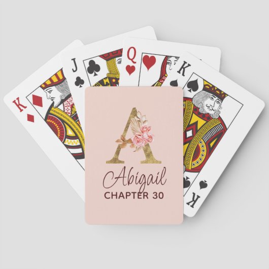 Letter A Gouden Monogram Roze Rozen Pokerkaarten (Achterkant)