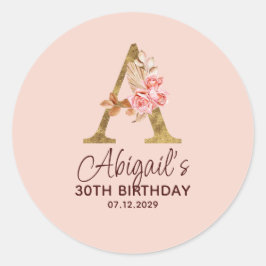 Letter A Gouden Monogram Roze Rozen Ronde Sticker