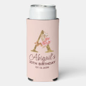 Letter A Gouden Monogram Roze Rozen Seltzer Blikjeskoeler (Seltzer Achterkant)