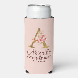 Letter A Gouden Monogram Roze Rozen Seltzer Blikjeskoeler