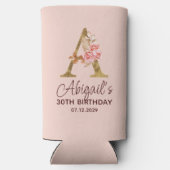 Letter A Gouden Monogram Roze Rozen Seltzer Blikjeskoeler (Achterkant)