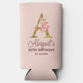 Letter A Gouden Monogram Roze Rozen Seltzer Blikjeskoeler (Voorkant)