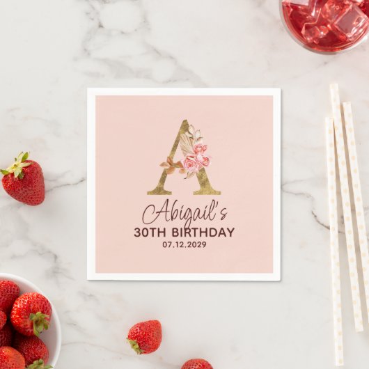 Letter A Gouden Monogram Roze Rozen Servet (Insitu)