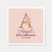 Letter A Gouden Monogram Roze Rozen Servet (Voorkant)