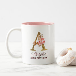 Letter A Gouden Monogram Roze Rozen Tweekleurige Koffiemok